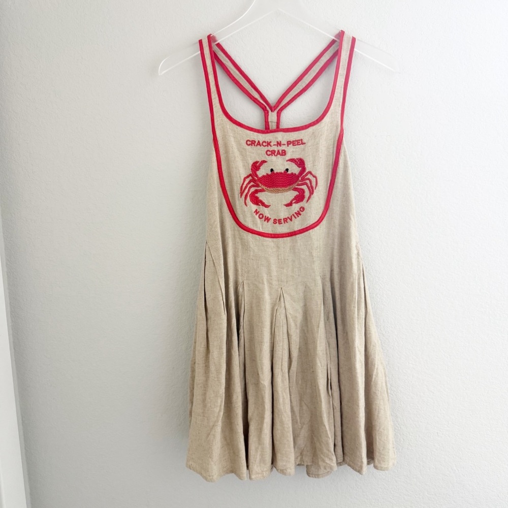 Anthropologie Celandine Beige Crab Shack Bib Linen Blend Mini Dress - Picture 2 of 9